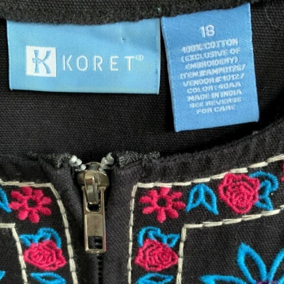 KORET Full Zip Cotton Embroidered Jacket/Top Womens Plus Sz 18 Black #217A - Picture 7 of 8